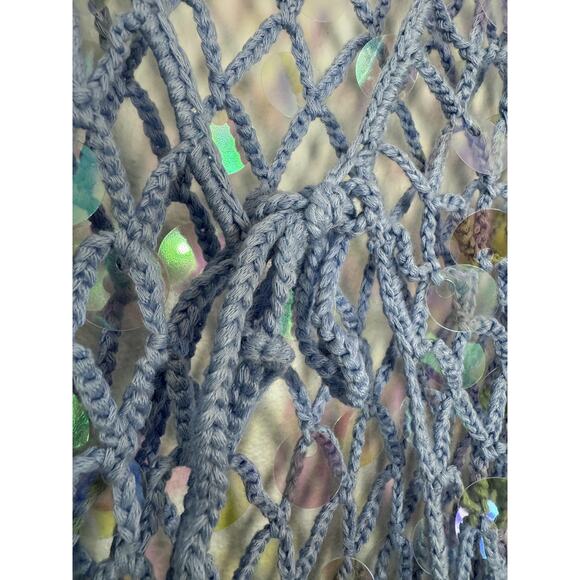 Blue Sequin Mesh Crochet Mermaid Cover Up Dress Maxi Womens XL Fashion Nova Swim - Picture 4 of 11